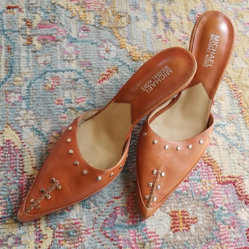 Studded Michael Kors Pointy Toe Mules Sz 7